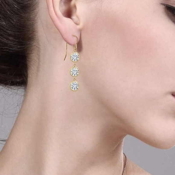 Certified 14k Yellow Gold 3ct. Diamond Triple Tier Drop Moissanite - Picture 3 of 4